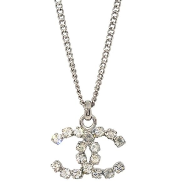 Chanel CC Chain Necklace Pendant Rhinestone Silver - Picture 1 of 4